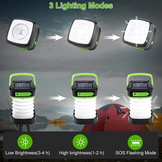 Le camping solaire LED rechargeable imperméable à l'eau solaire allume la lampe-torche légère pliable portative pour l'urgence extérieure